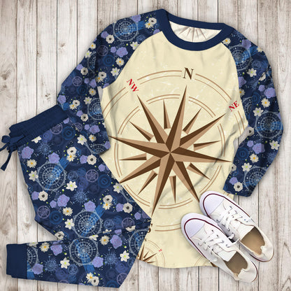 Compass Nautical Pajama Set | Pajamas | Cotton Sleepwear Sets | Soft Long Sleeve Pjs | Raglan Shirt and Pants Set