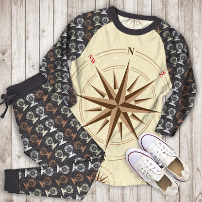 Compass Nautical Pajama Set | Pajamas | Cotton Sleepwear Sets | Soft Long Sleeve Pjs | Raglan Shirt and Pants Set