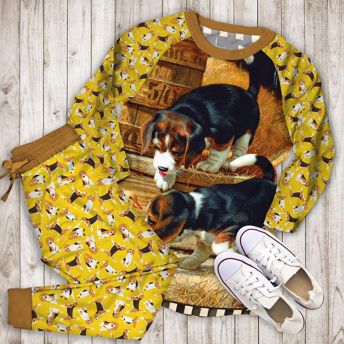 Beagle Pajama Set | Pajamas | Cotton Sleepwear Sets | Soft Long Sleeve Pjs | Raglan Shirt and Pants Set