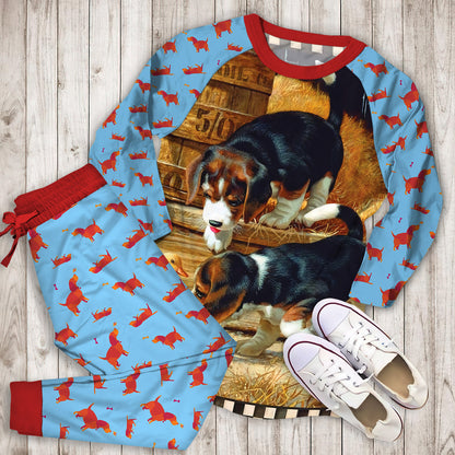 Beagle Pajama Set | Pajamas | Cotton Sleepwear Sets | Soft Long Sleeve Pjs | Raglan Shirt and Pants Set