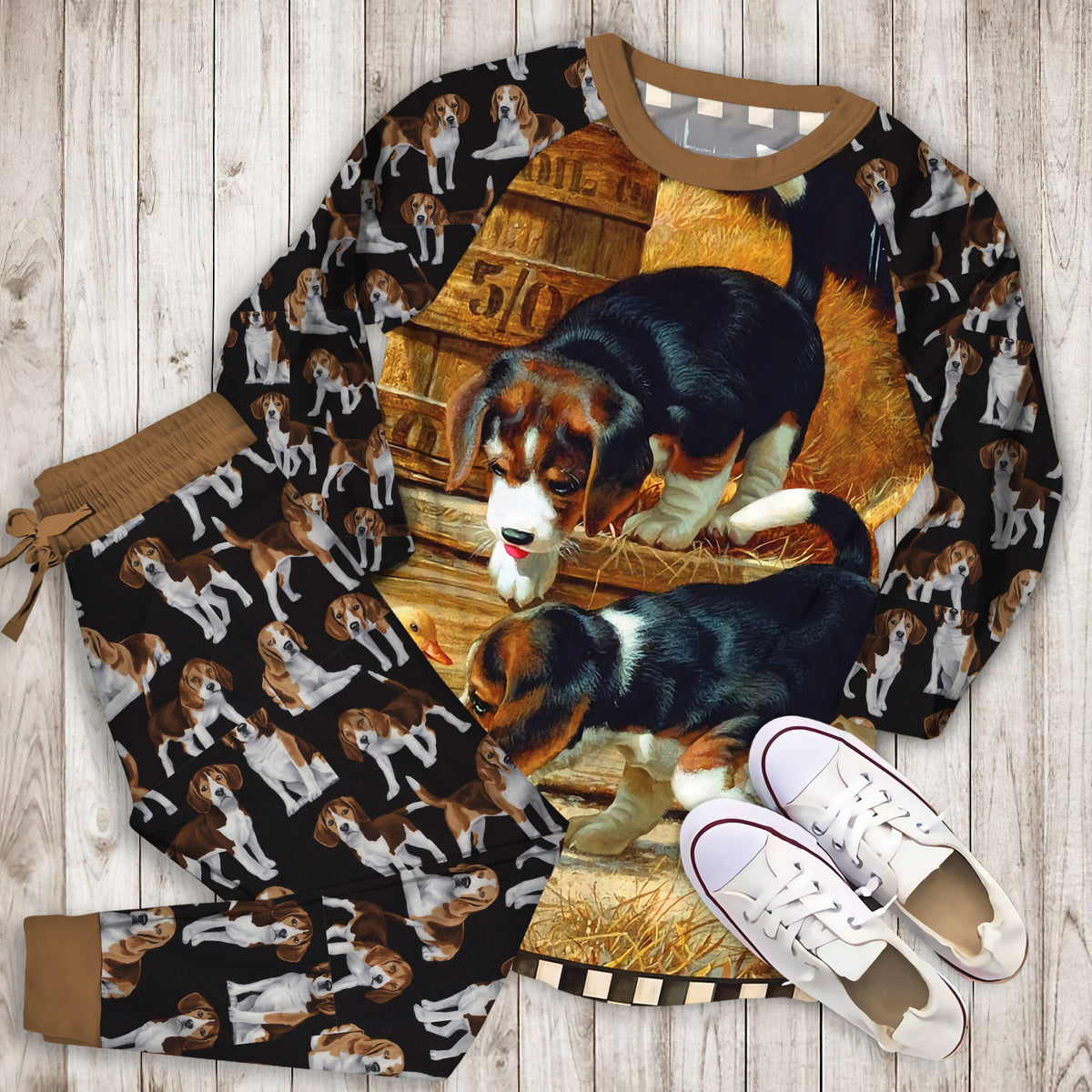 Beagle Pajama Set | Pajamas | Cotton Sleepwear Sets | Soft Long Sleeve Pjs | Raglan Shirt and Pants Set