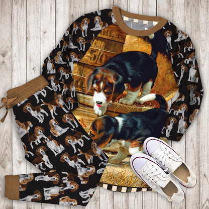 Beagle Pajama Set | Pajamas | Cotton Sleepwear Sets | Soft Long Sleeve Pjs | Raglan Shirt and Pants Set