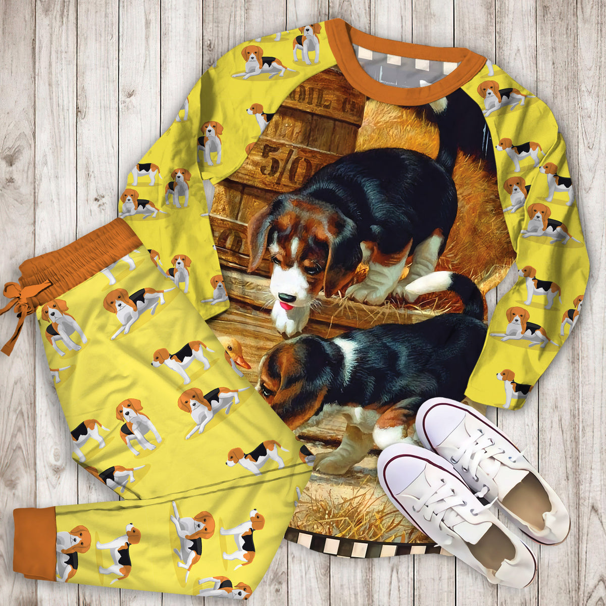 Beagle Pajama Set | Pajamas | Cotton Sleepwear Sets | Soft Long Sleeve Pjs | Raglan Shirt and Pants Set