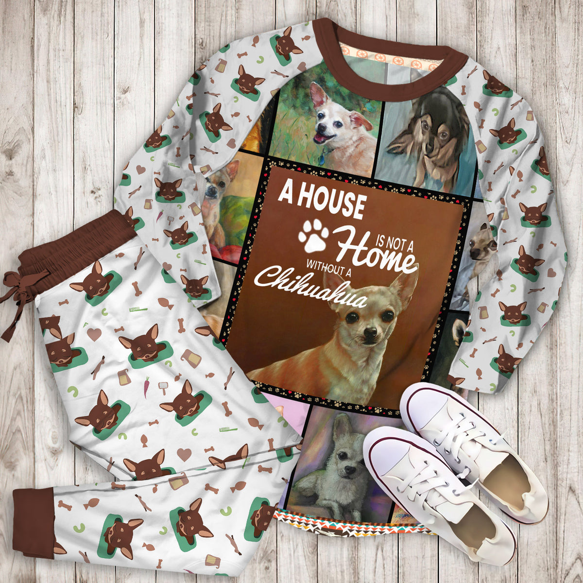 Chihuahua Pajama Set |Sleepwear Pjs Sets | Raglan Shirt Pants Set