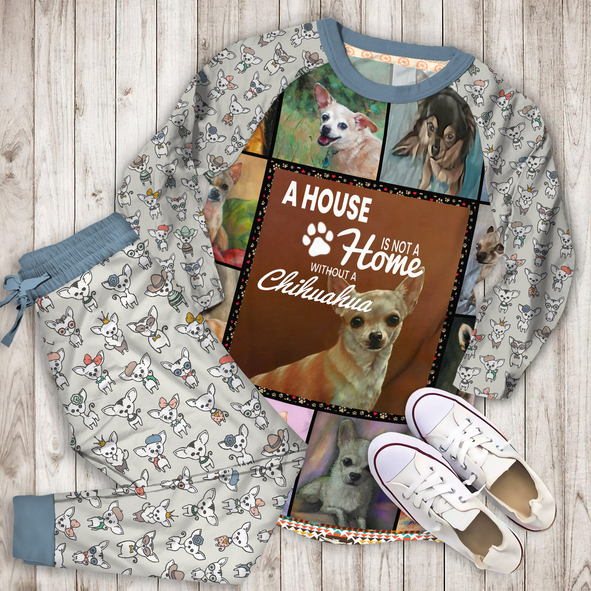 Chihuahua Pajama Set |Sleepwear Pjs Sets | Raglan Shirt Pants Set