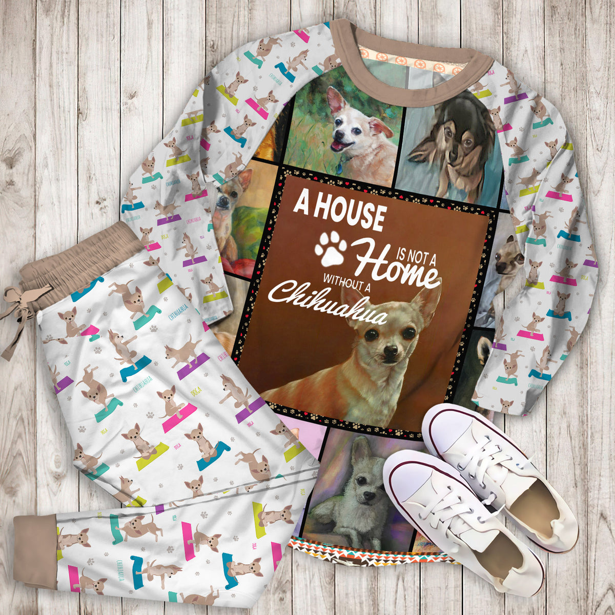 Chihuahua Pajama Set |Sleepwear Pjs Sets | Raglan Shirt Pants Set