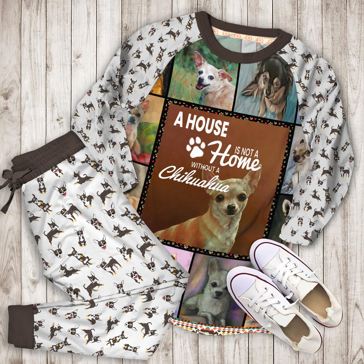 Chihuahua Pajama Set |Sleepwear Pjs Sets | Raglan Shirt Pants Set