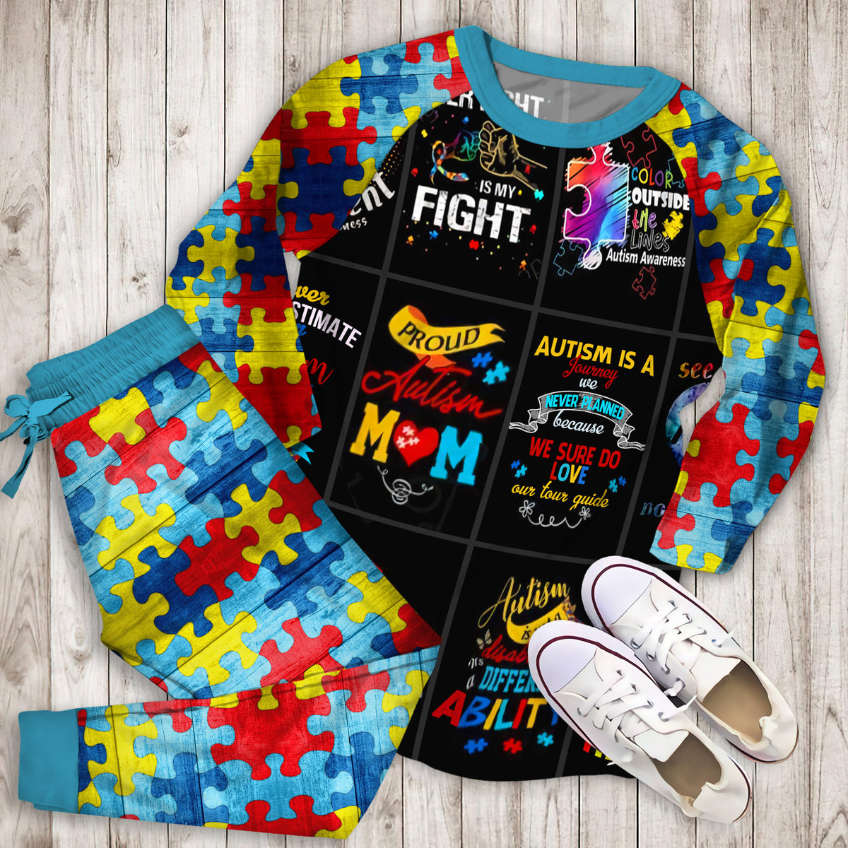 Autism Mom Pajama Set |Sleepwear Pjs Sets | Raglan Shirt Pants Set