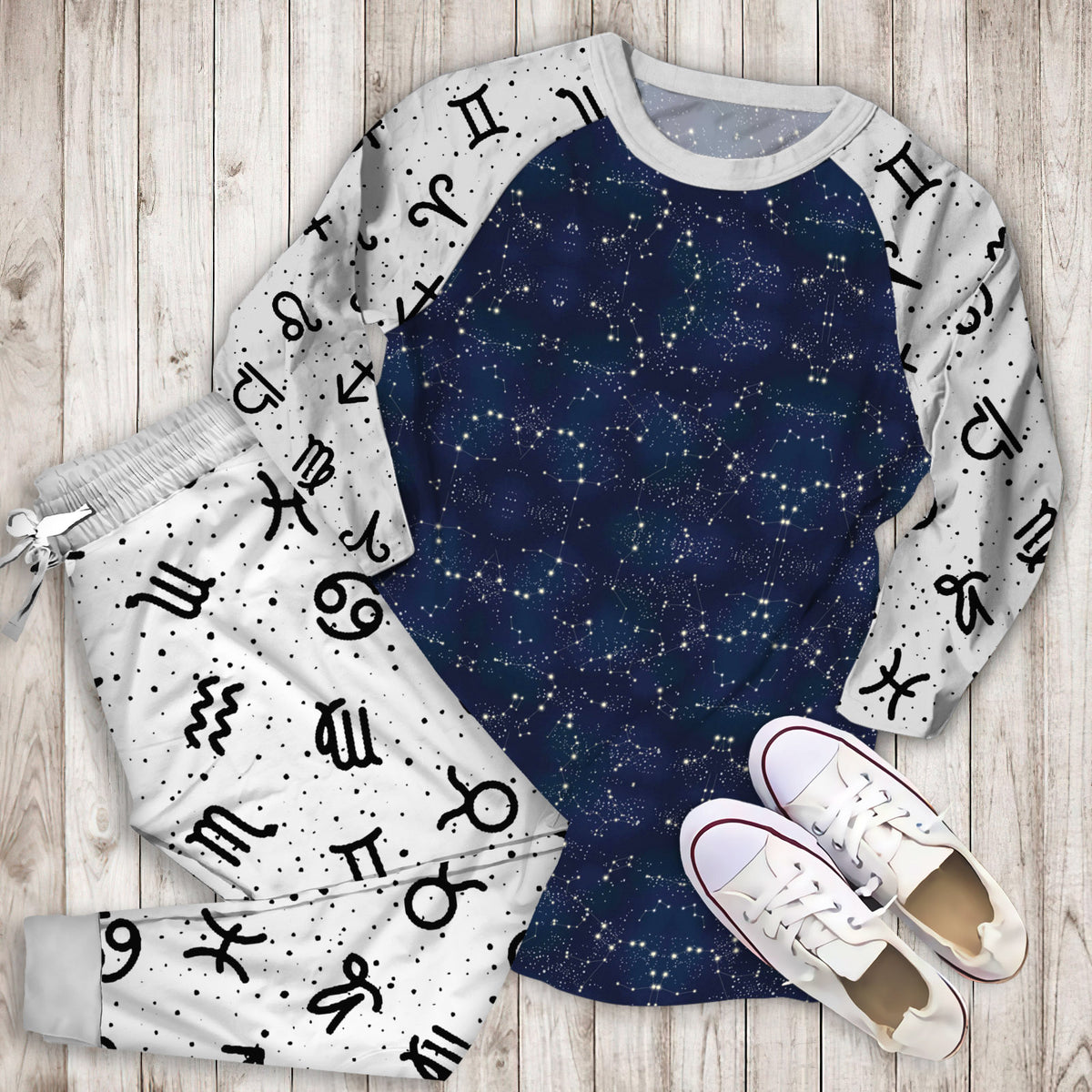 Zodiac Pajama Set |Sleepwear Pjs Sets | Raglan Shirt Pants Set