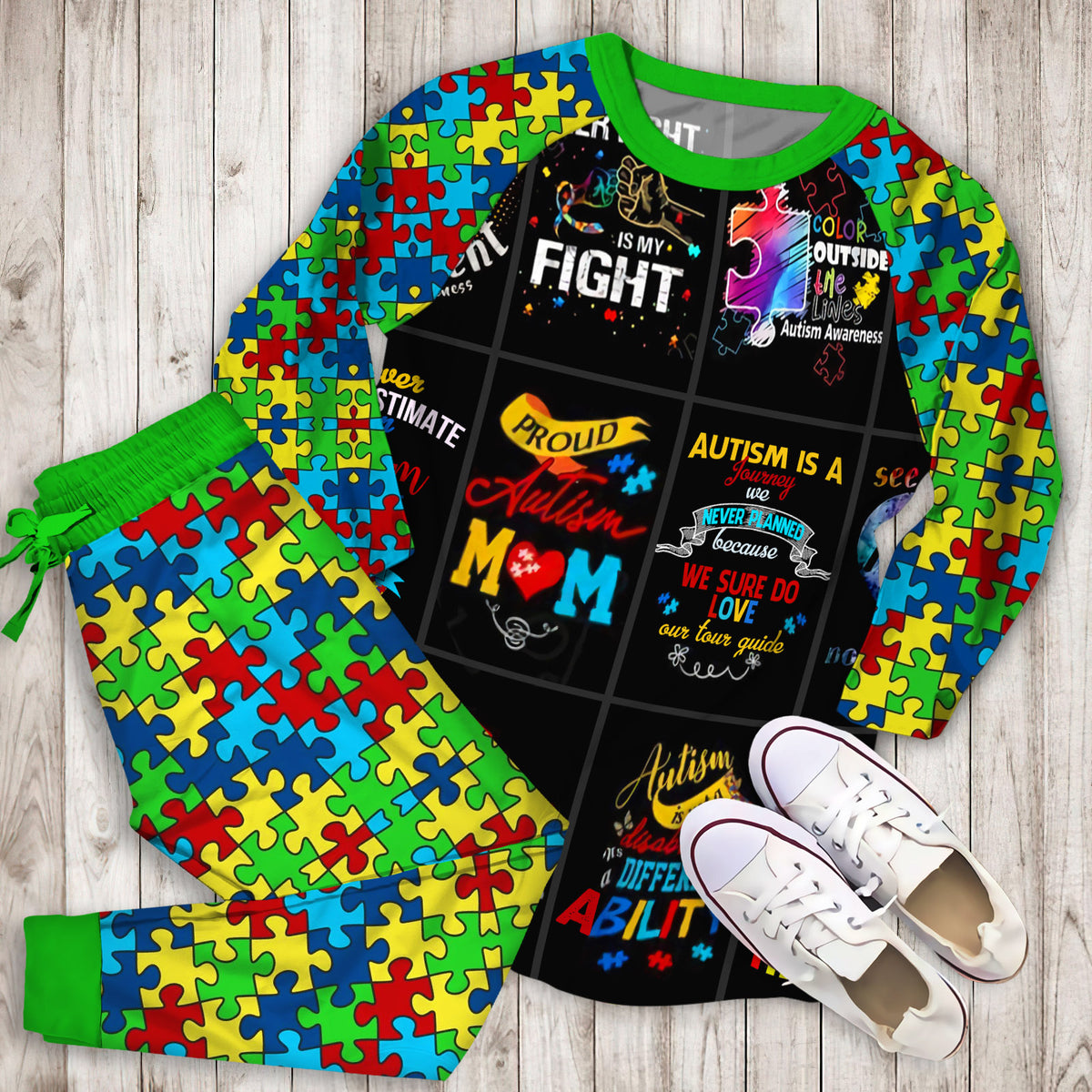 Autism Mom Pajama Set |Sleepwear Pjs Sets | Raglan Shirt Pants Set