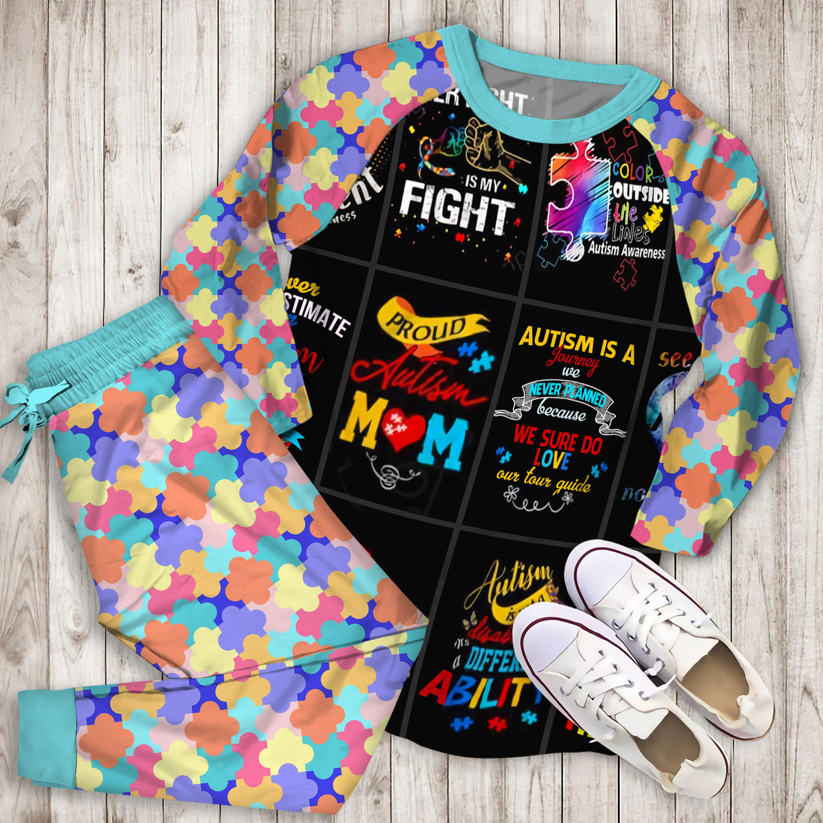 Autism Mom Pajama Set |Sleepwear Pjs Sets | Raglan Shirt Pants Set