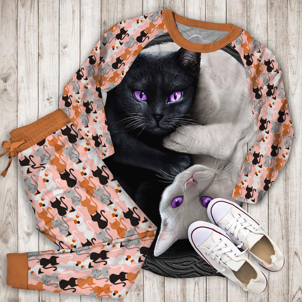 Cat Pajama Set | Pajamas | Cotton Sleepwear Sets | Soft Long Sleeve Pjs | Raglan Shirt and Pants Set
