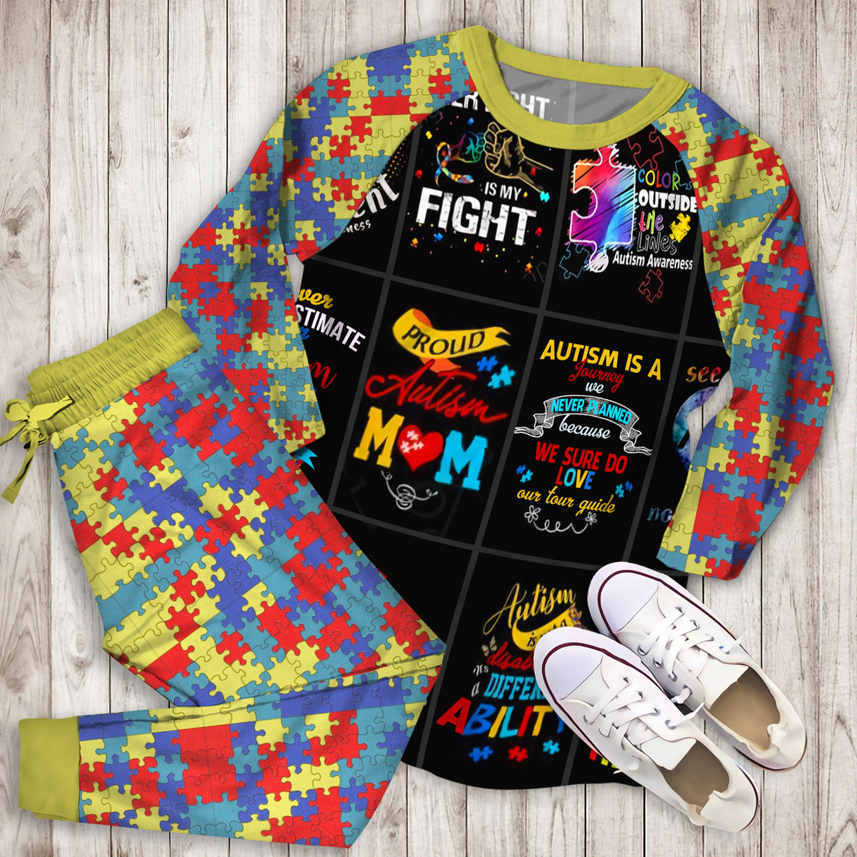 Autism Mom Pajama Set |Sleepwear Pjs Sets | Raglan Shirt Pants Set