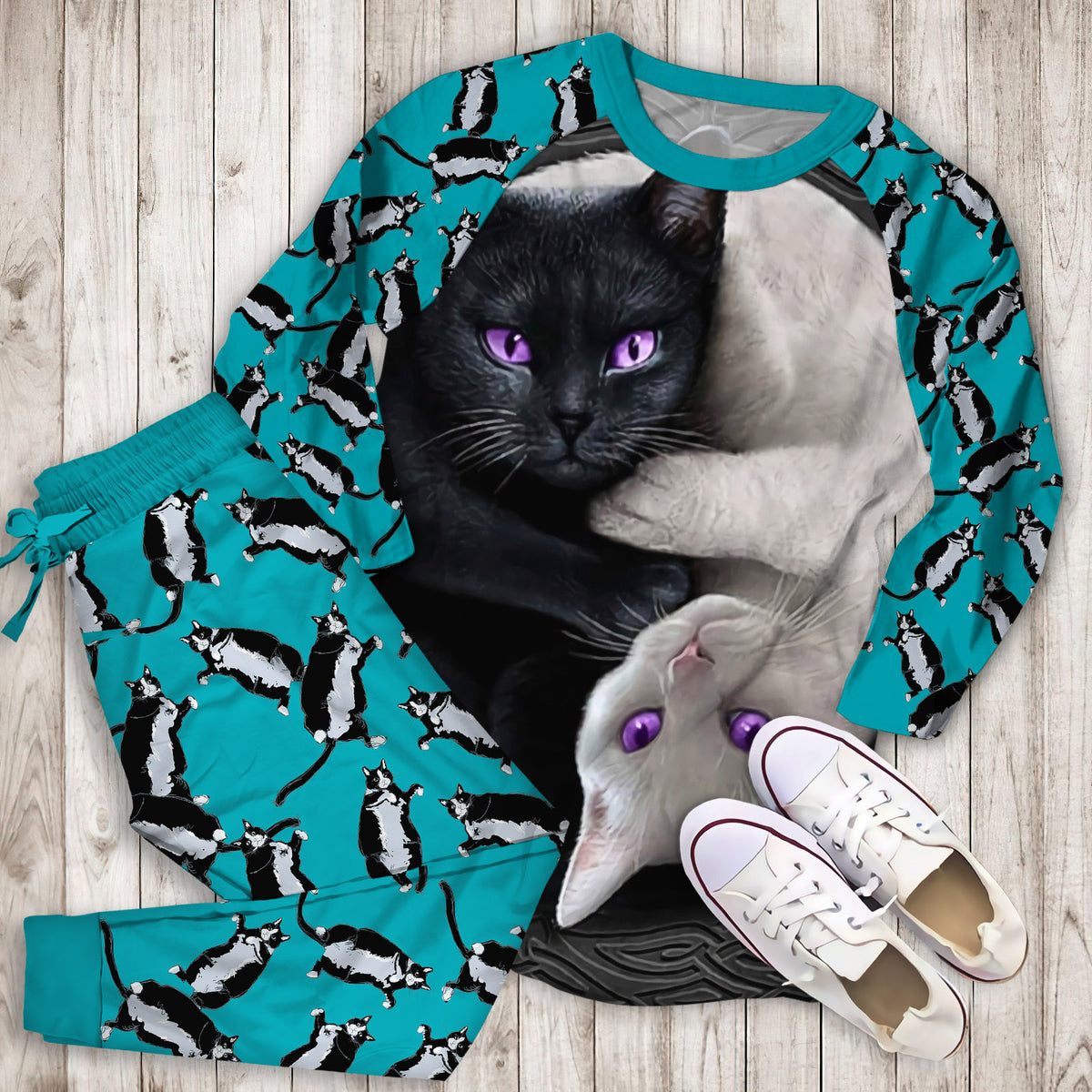 Cat Pajama Set | Pajamas | Cotton Sleepwear Sets | Soft Long Sleeve Pjs | Raglan Shirt and Pants Set