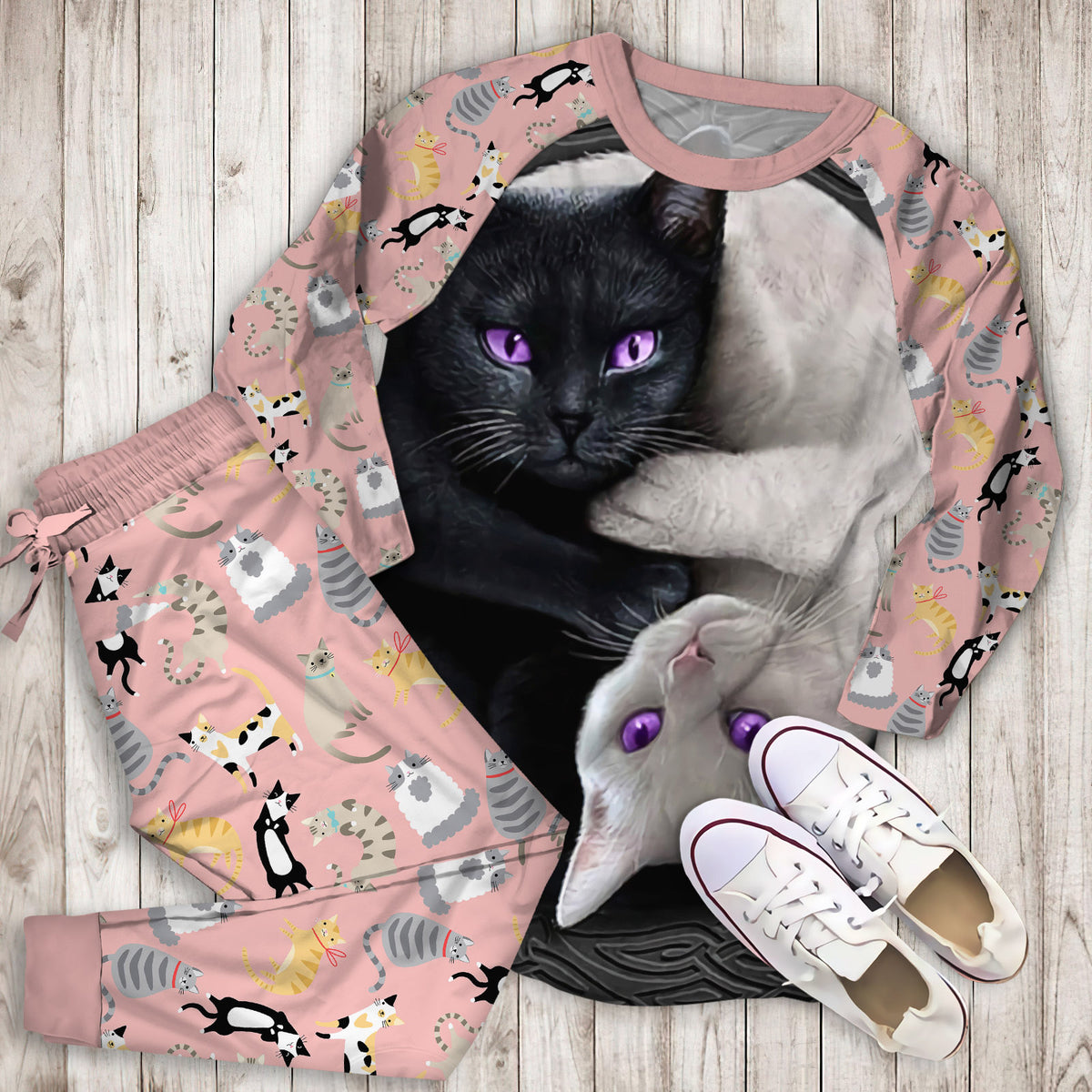 Cat Pajama Set | Pajamas | Cotton Sleepwear Sets | Soft Long Sleeve Pjs | Raglan Shirt and Pants Set