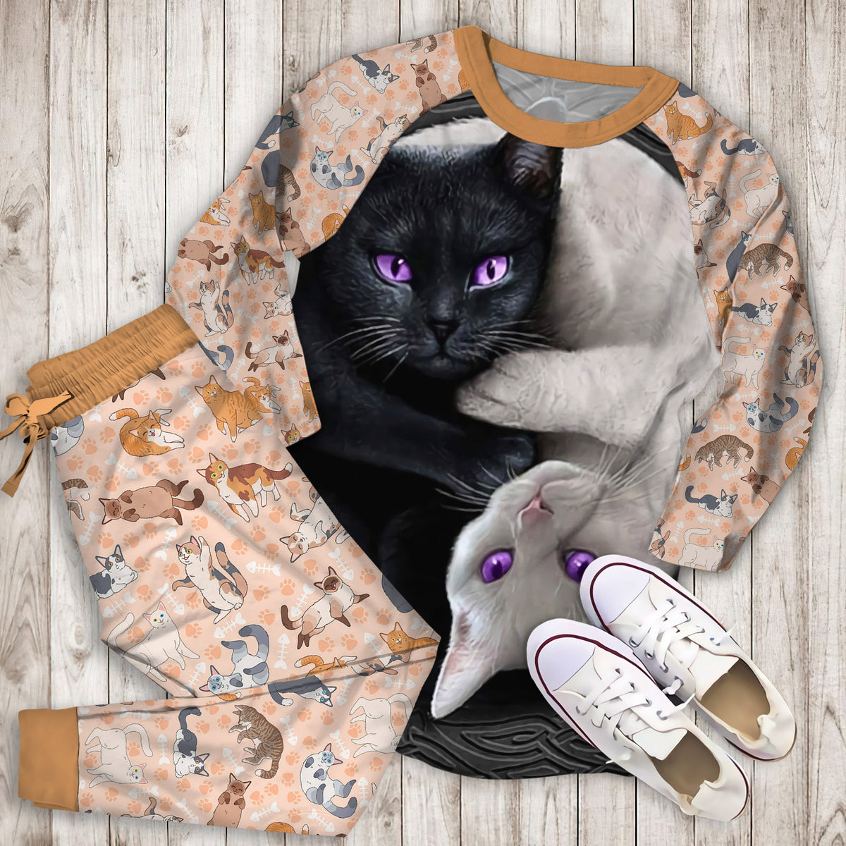 Cat Pajama Set | Pajamas | Cotton Sleepwear Sets | Soft Long Sleeve Pjs | Raglan Shirt and Pants Set