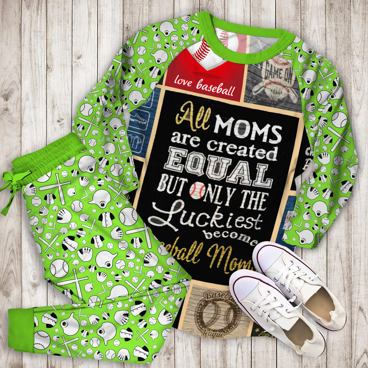 Baseball Mom Pajama Set | Pajamas | Cotton Sleepwear Sets | Soft Long Sleeve Pjs | Raglan Shirt and Pants Set