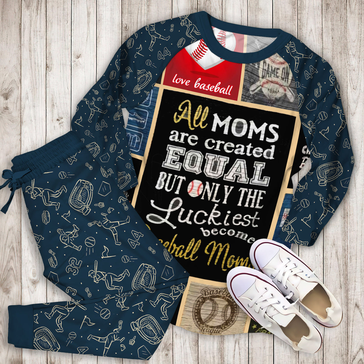 Baseball Mom Pajama Set | Pajamas | Cotton Sleepwear Sets | Soft Long Sleeve Pjs | Raglan Shirt and Pants Set