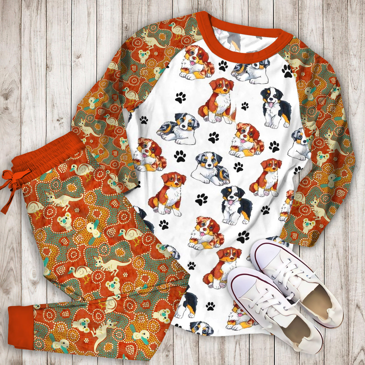 Australian Shepherd Mom Pajama Set | Pajamas | Cotton Sleepwear Sets | Soft Long Sleeve Pjs | Raglan Shirt and Pants Set
