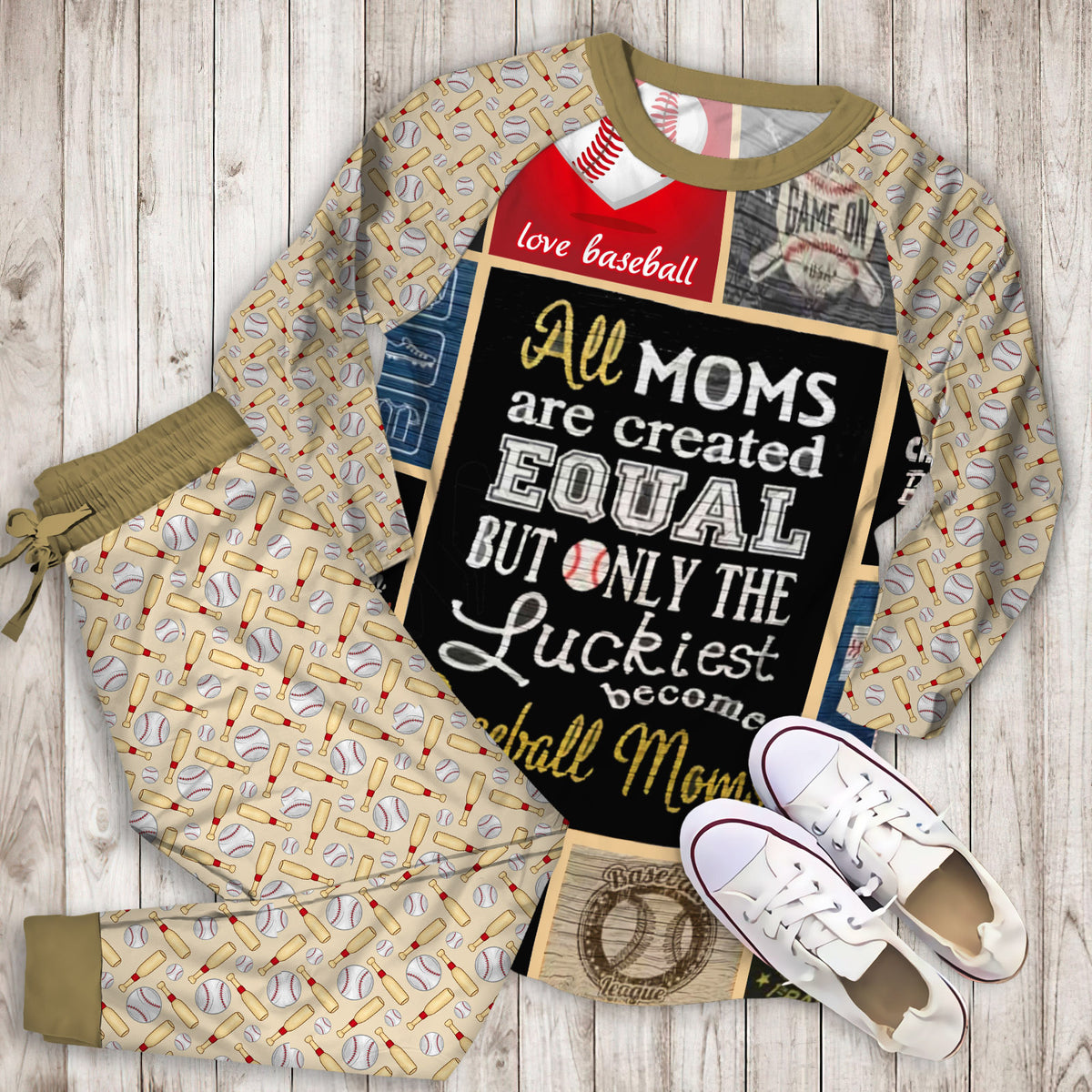 Baseball Mom Pajama Set | Pajamas | Cotton Sleepwear Sets | Soft Long Sleeve Pjs | Raglan Shirt and Pants Set