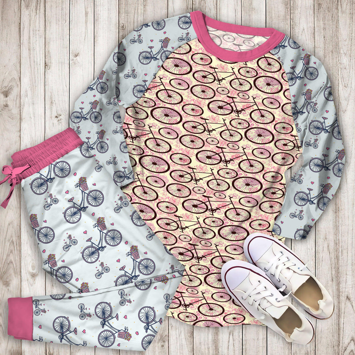 Bicycles Pajama Set | Pajamas | Cotton Sleepwear Sets | Soft Long Sleeve Pjs | Raglan Shirt and Pants Set