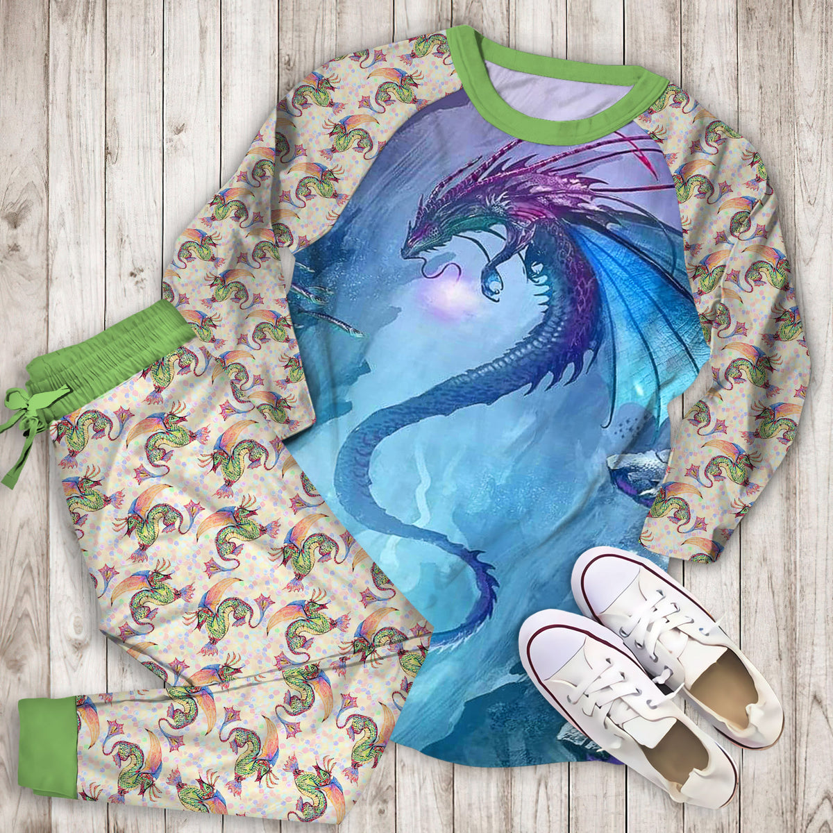 Dragon Pajama Set | Pajamas | Cotton Sleepwear Sets | Soft Long Sleeve Pjs | Raglan Shirt and Pants Set
