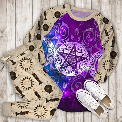 Wicca Triple Moon Pajama Set | Pajamas | Cotton Sleepwear Sets | Soft Long Sleeve Pjs | Raglan Shirt and Pants Set