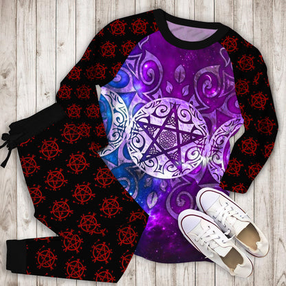 Wicca Triple Moon Pajama Set | Pajamas | Cotton Sleepwear Sets | Soft Long Sleeve Pjs | Raglan Shirt and Pants Set