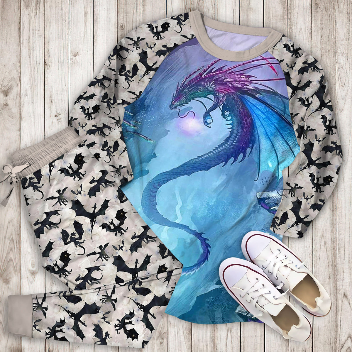 Dragon Pajama Set | Pajamas | Cotton Sleepwear Sets | Soft Long Sleeve Pjs | Raglan Shirt and Pants Set