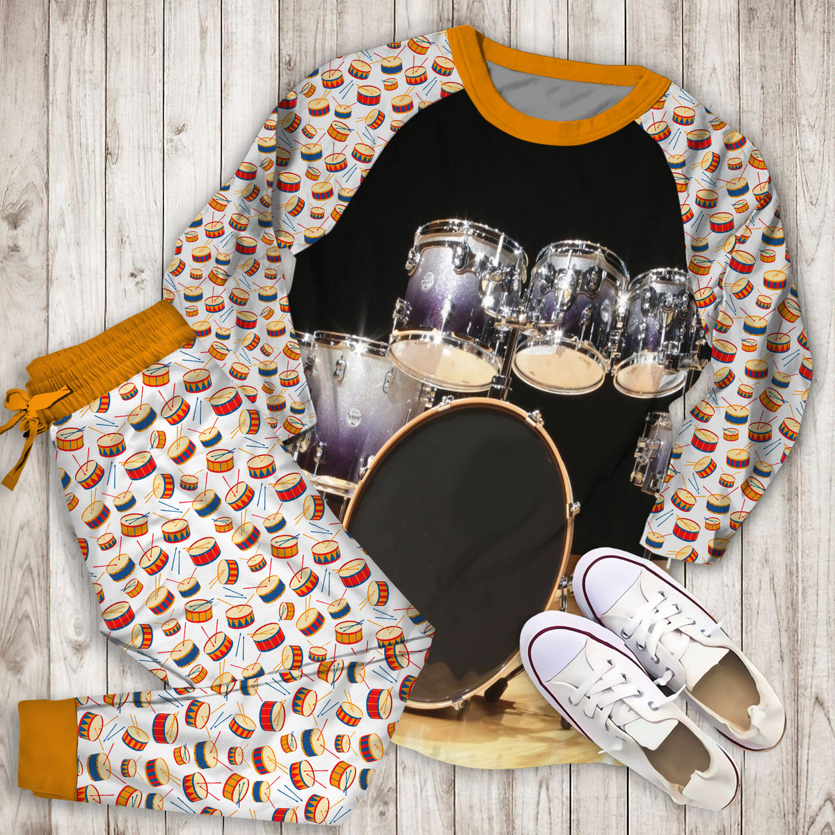 Drum Pajama Set |Sleepwear Pjs Sets | Raglan Shirt Pants Set