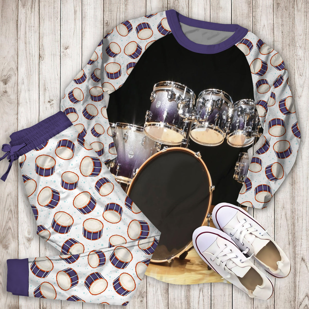 Drum Pajama Set |Sleepwear Pjs Sets | Raglan Shirt Pants Set
