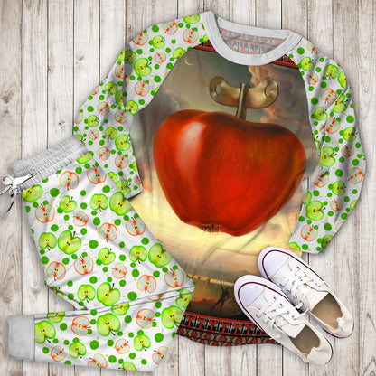 Apple Pajama Set | Pajamas | Cotton Sleepwear Sets | Soft Long Sleeve Pjs | Raglan Shirt and Pants Set