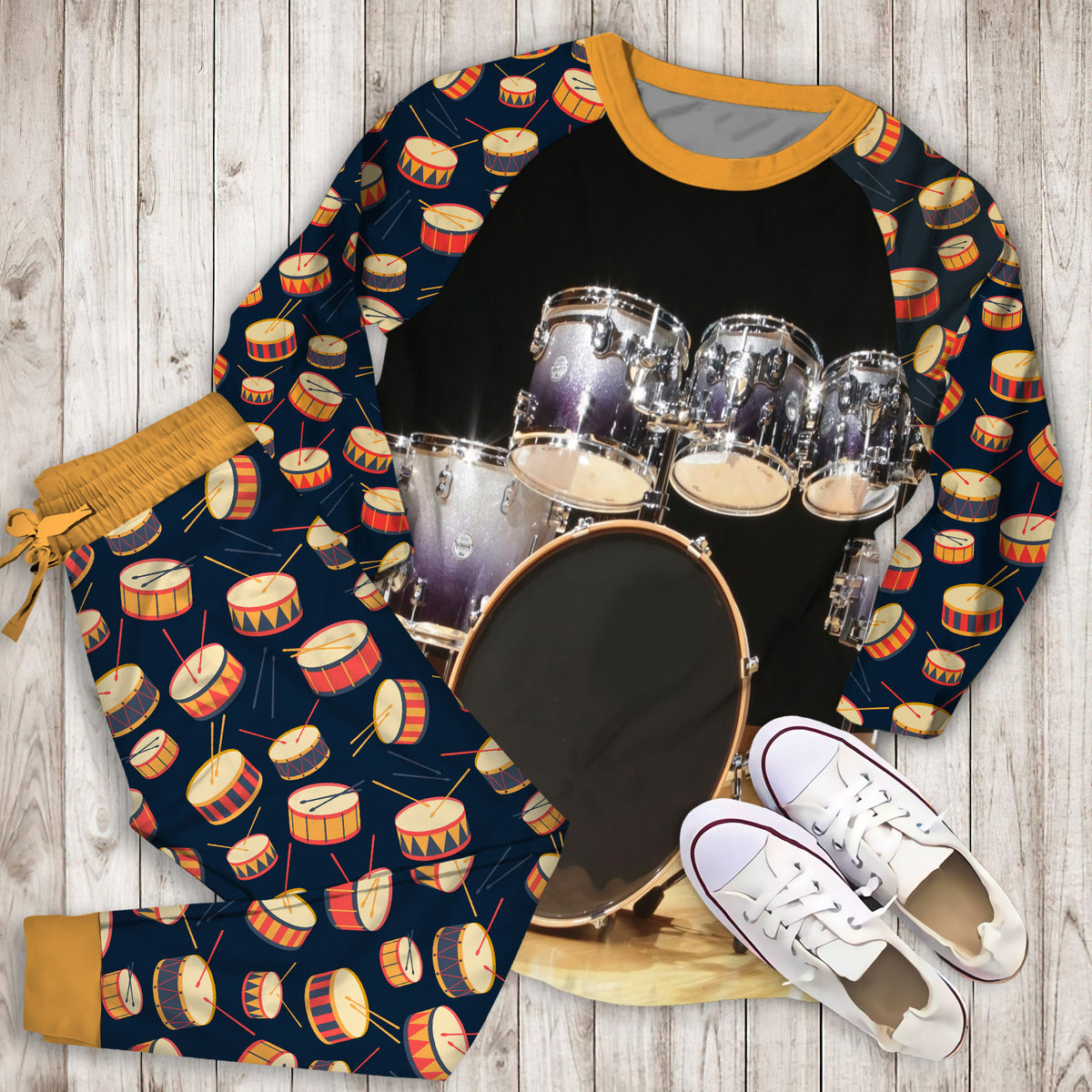 Drum Pajama Set |Sleepwear Pjs Sets | Raglan Shirt Pants Set