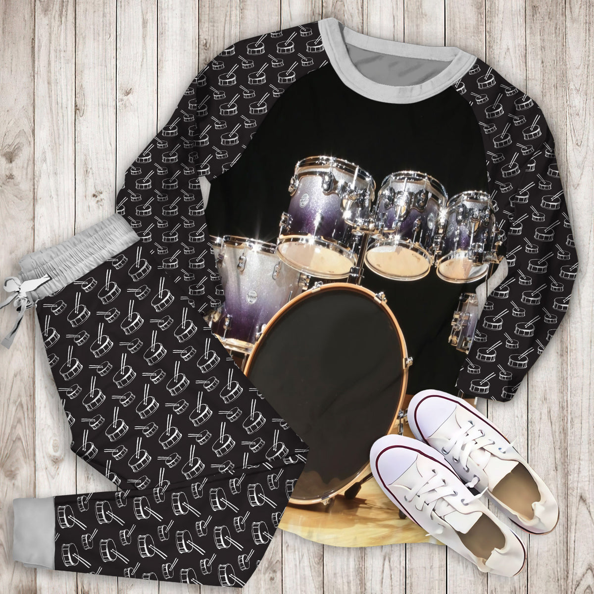 Drum Pajama Set |Sleepwear Pjs Sets | Raglan Shirt Pants Set