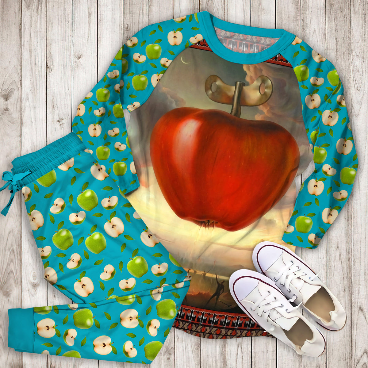 Apple Pajama Set | Pajamas | Cotton Sleepwear Sets | Soft Long Sleeve Pjs | Raglan Shirt and Pants Set