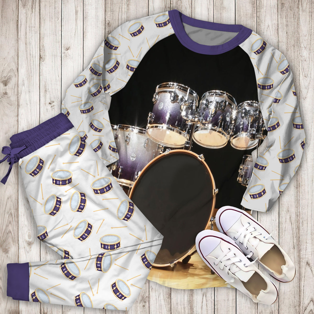 Drum Pajama Set |Sleepwear Pjs Sets | Raglan Shirt Pants Set