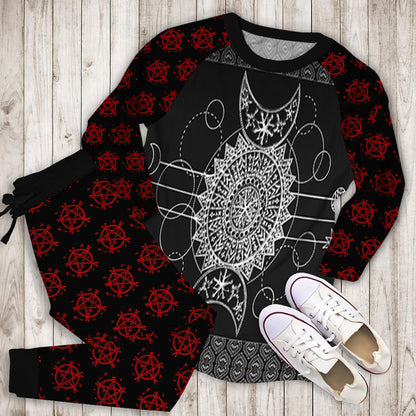 Wicca Triple Moon Pajama Set | Pajamas | Cotton Sleepwear Sets | Soft Long Sleeve Pjs | Raglan Shirt and Pants Set