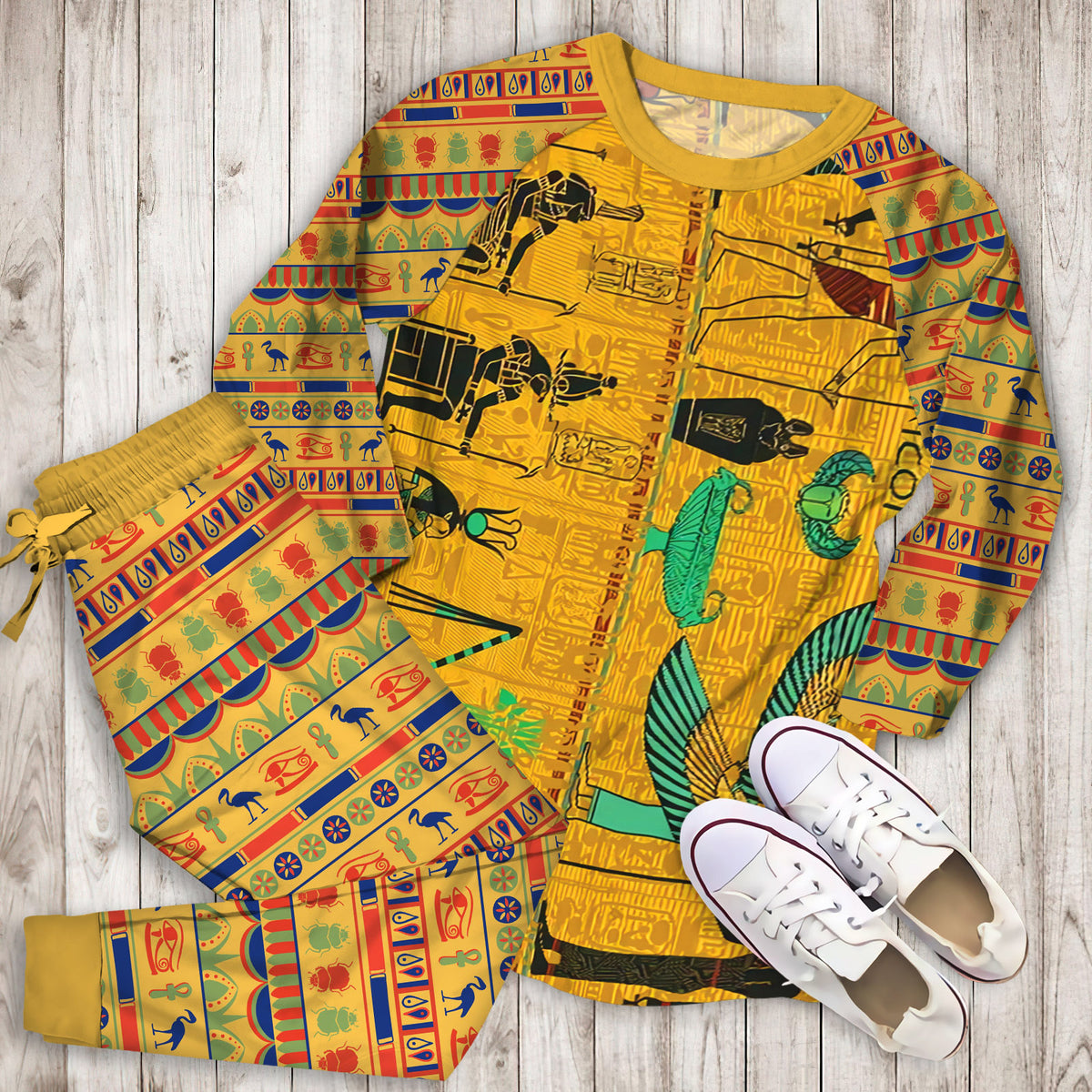 Ancient Egypt Pajama Set |Sleepwear Pjs Sets | Raglan Shirt Pants Set