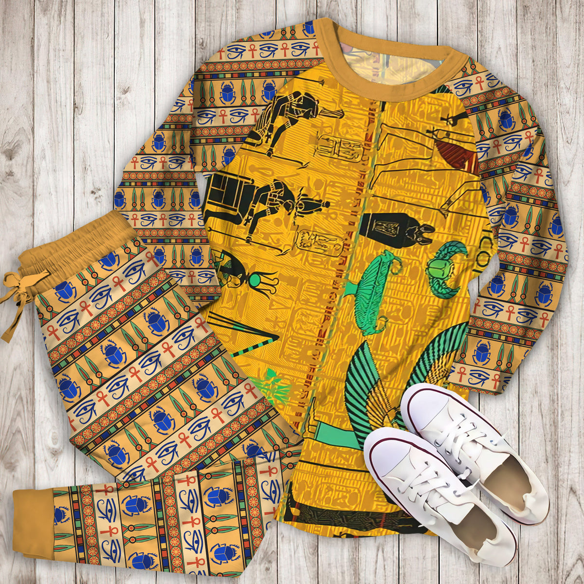 Ancient Egypt Pajama Set |Sleepwear Pjs Sets | Raglan Shirt Pants Set
