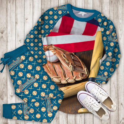 Baseball Pajama Set | Pajamas | Cotton Sleepwear Sets | Soft Long Sleeve Pjs | Raglan Shirt and Pants Set