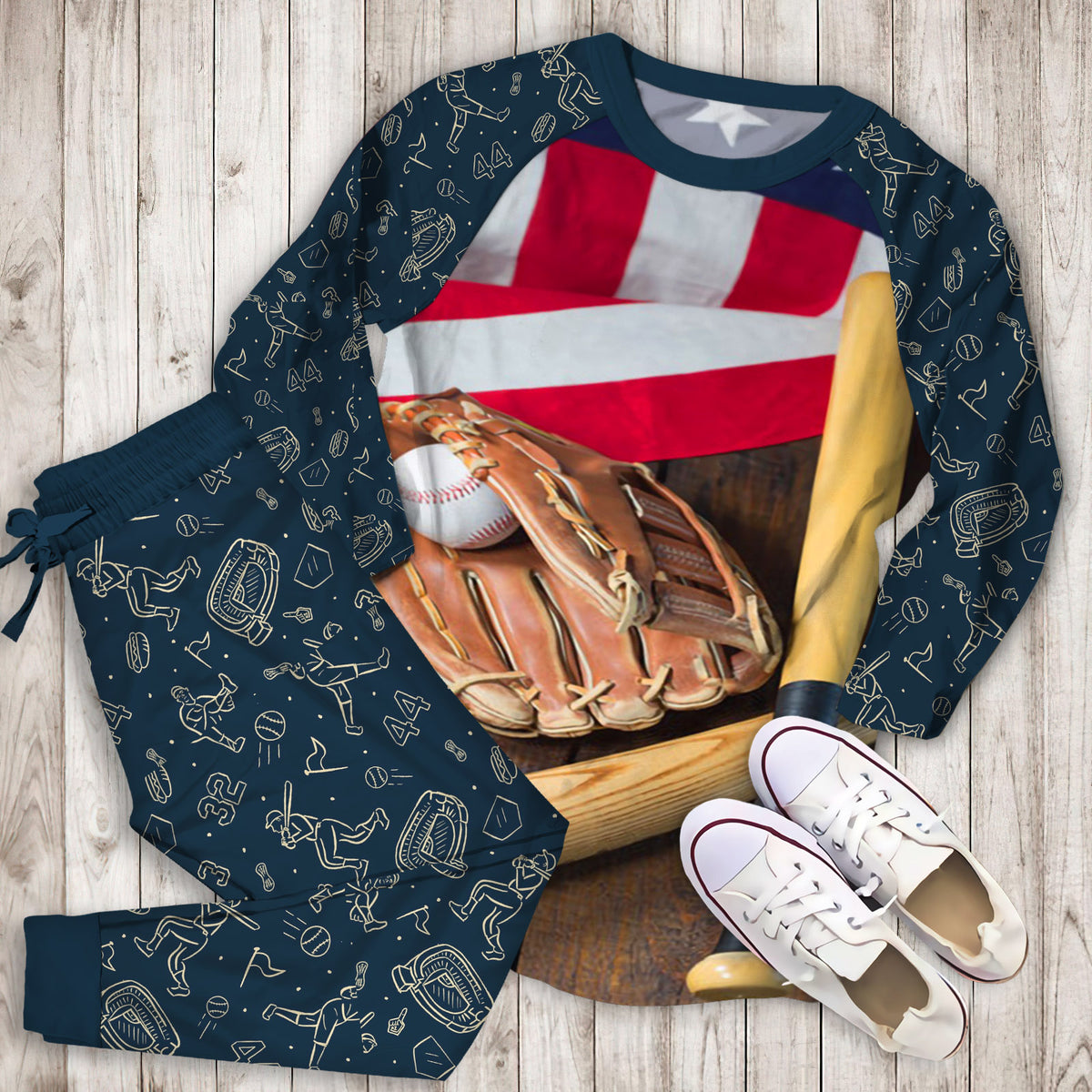 Baseball Pajama Set | Pajamas | Cotton Sleepwear Sets | Soft Long Sleeve Pjs | Raglan Shirt and Pants Set