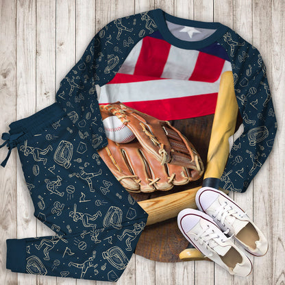 Baseball Pajama Set | Pajamas | Cotton Sleepwear Sets | Soft Long Sleeve Pjs | Raglan Shirt and Pants Set