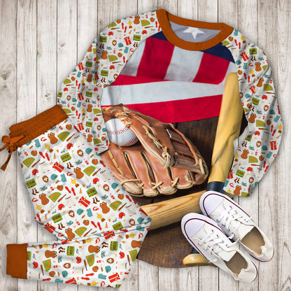 Baseball Pajama Set | Pajamas | Cotton Sleepwear Sets | Soft Long Sleeve Pjs | Raglan Shirt and Pants Set