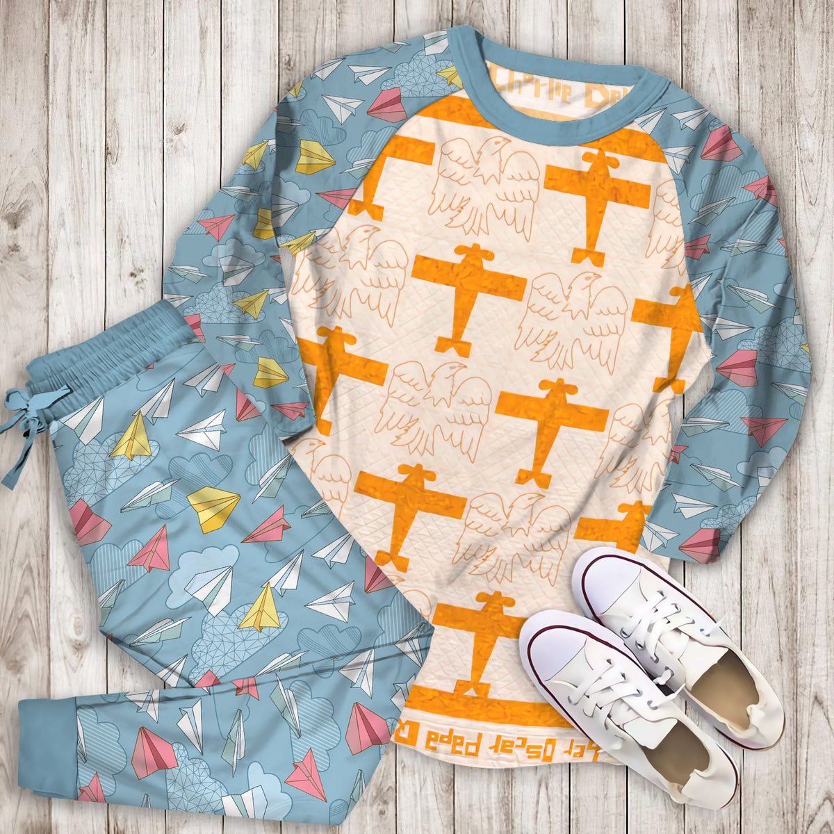 Airplane Pajama Set |Sleepwear Pjs Sets | Raglan Shirt Pants Set