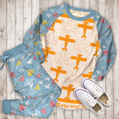 Airplane Pajama Set |Sleepwear Pjs Sets | Raglan Shirt Pants Set