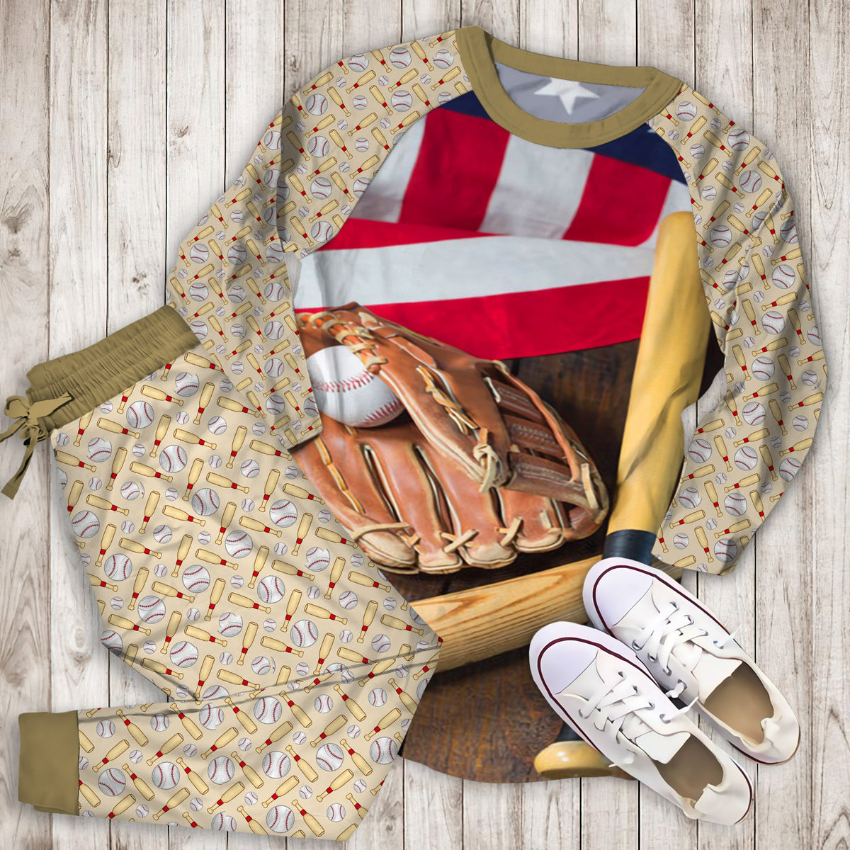 Baseball Pajama Set | Pajamas | Cotton Sleepwear Sets | Soft Long Sleeve Pjs | Raglan Shirt and Pants Set