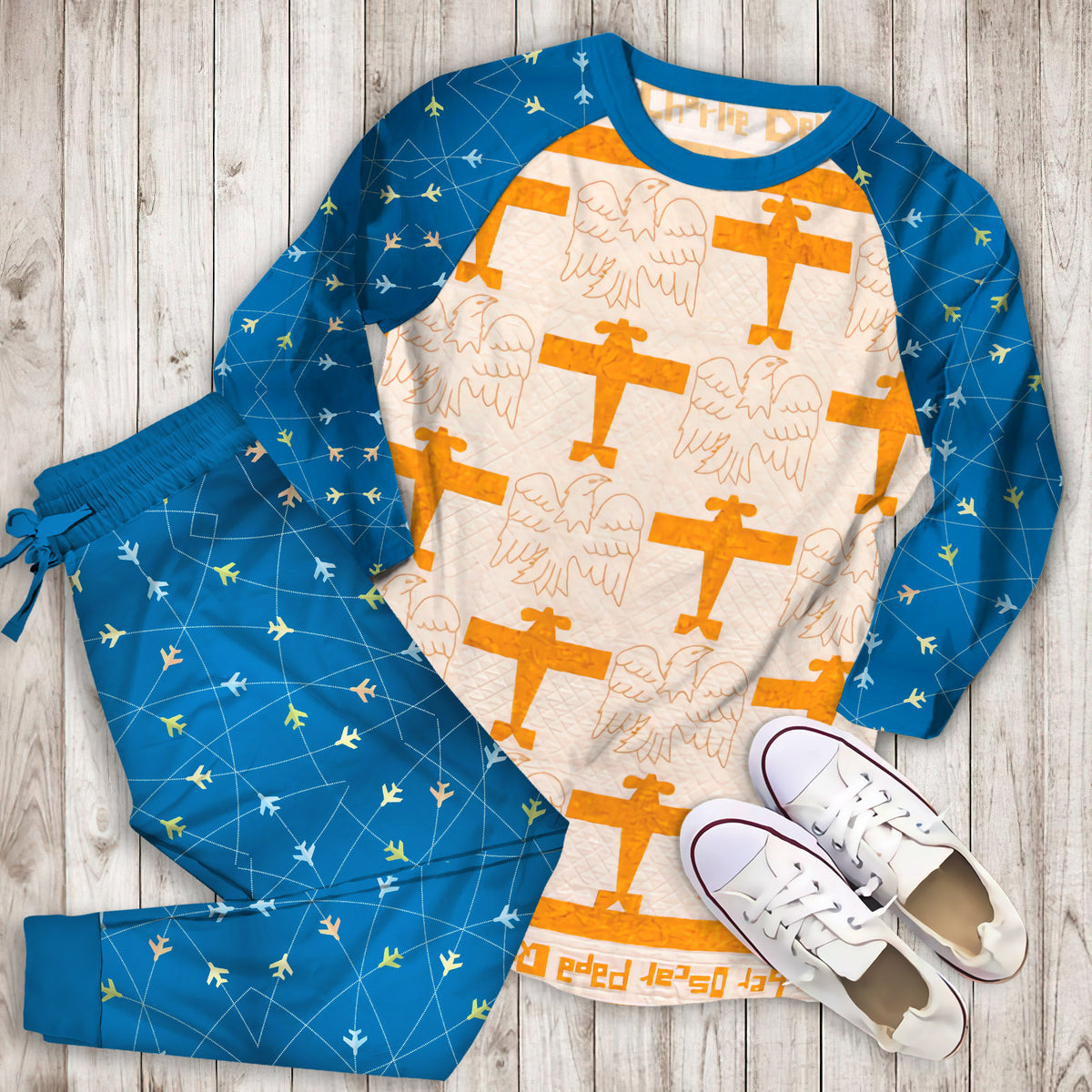 Airplane Pajama Set |Sleepwear Pjs Sets | Raglan Shirt Pants Set
