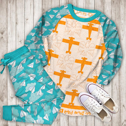 Airplane Pajama Set |Sleepwear Pjs Sets | Raglan Shirt Pants Set