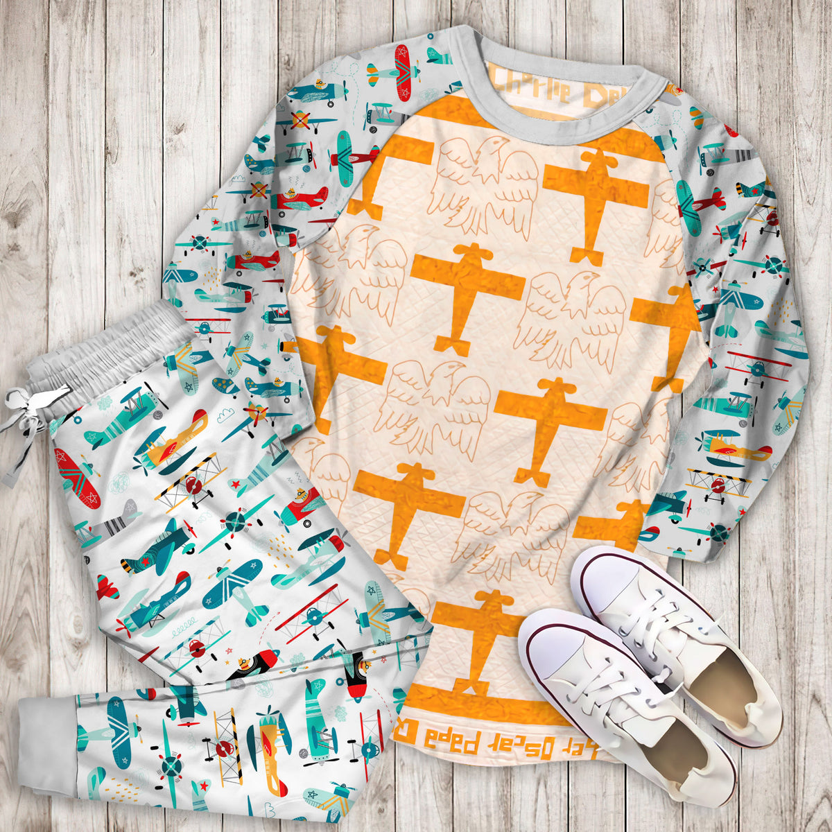 Airplane Pajama Set |Sleepwear Pjs Sets | Raglan Shirt Pants Set