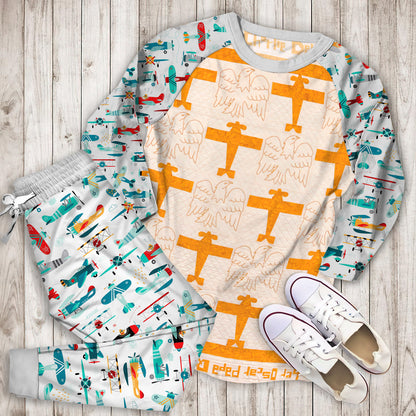 Airplane Pajama Set |Sleepwear Pjs Sets | Raglan Shirt Pants Set